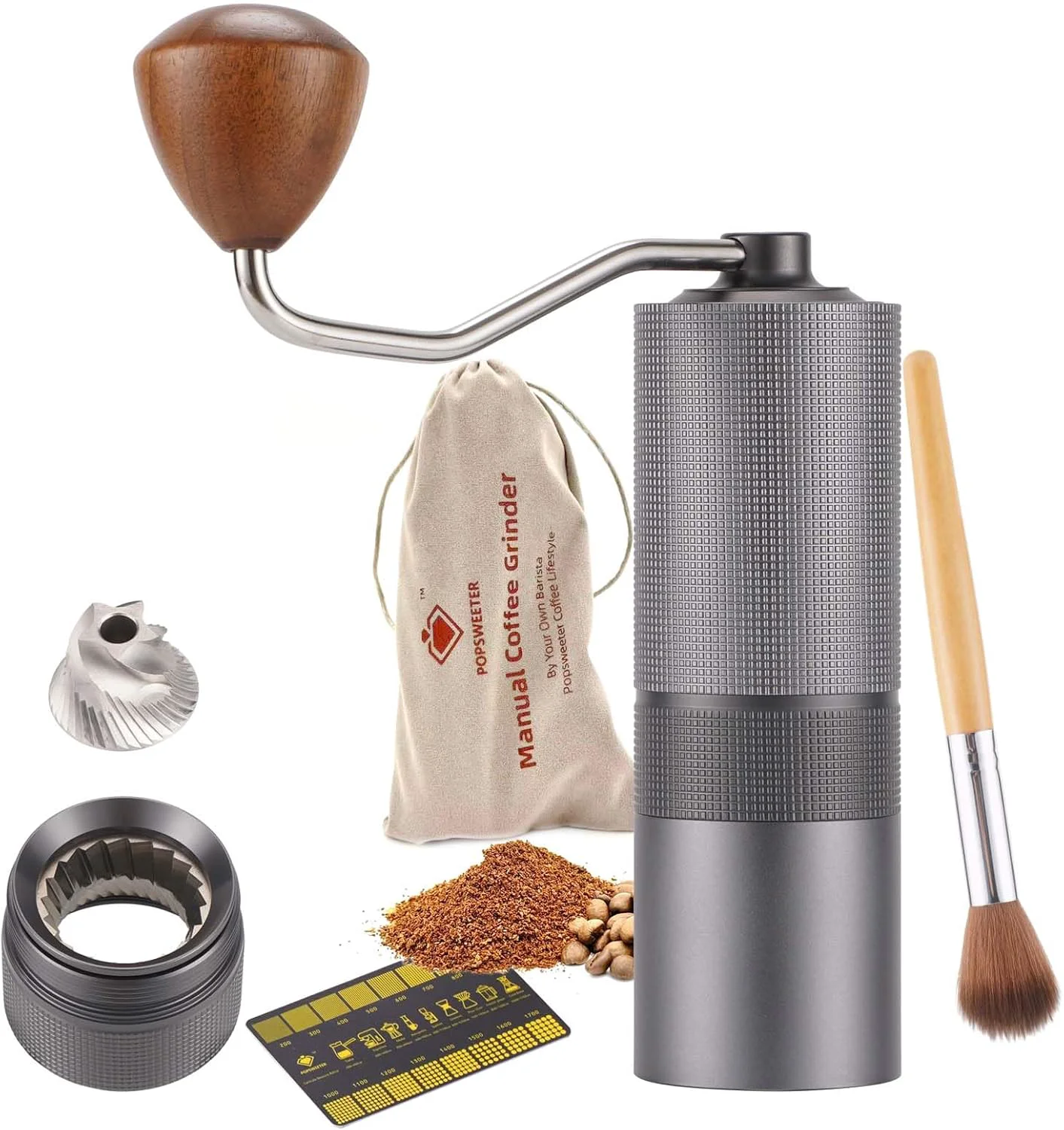 Premium Material Popsweet C38 Manual Coffee Grinder With Detachable Stainless Steel Tapered Outer Burrs Grinding 400 pounds Coffee Beans Genuine