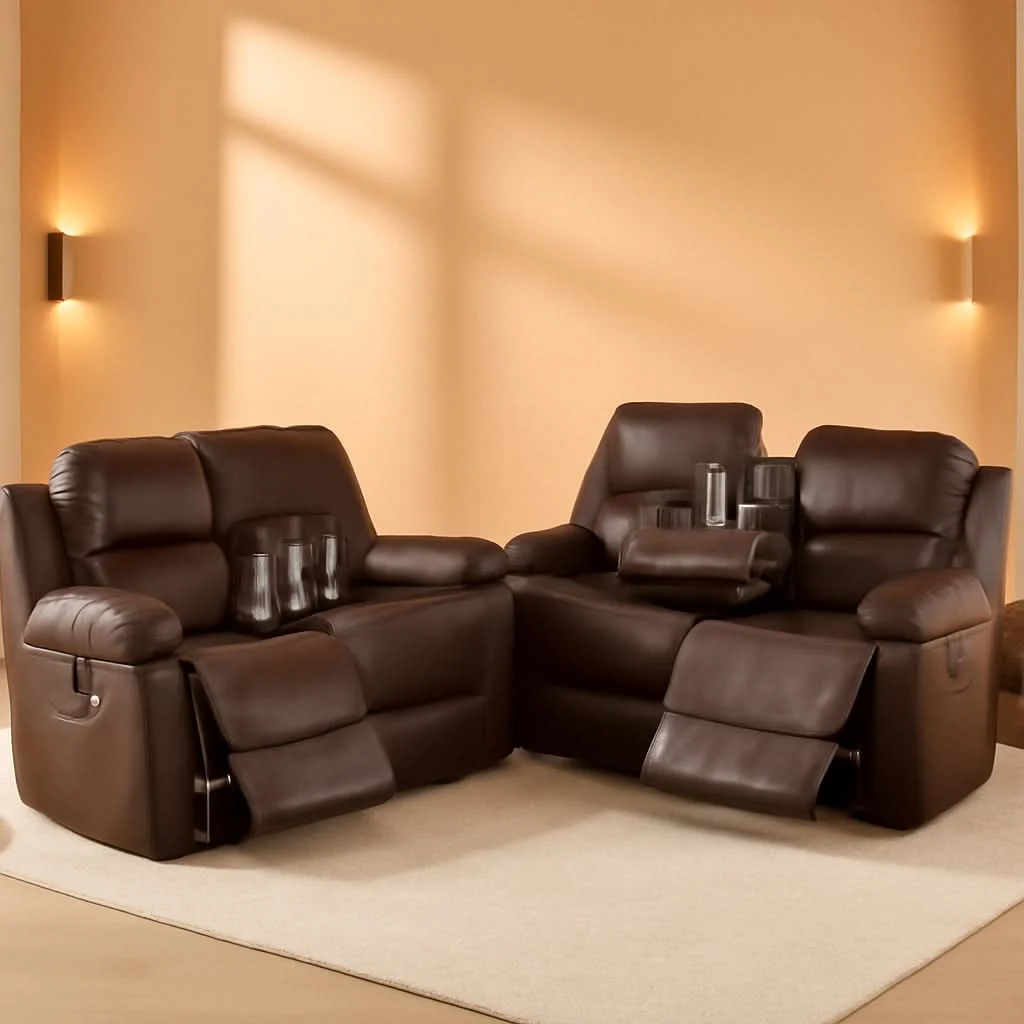Genuine Bonded Leather Living Room Sofa Set With Reclining Sofa And Loveseat B Fine