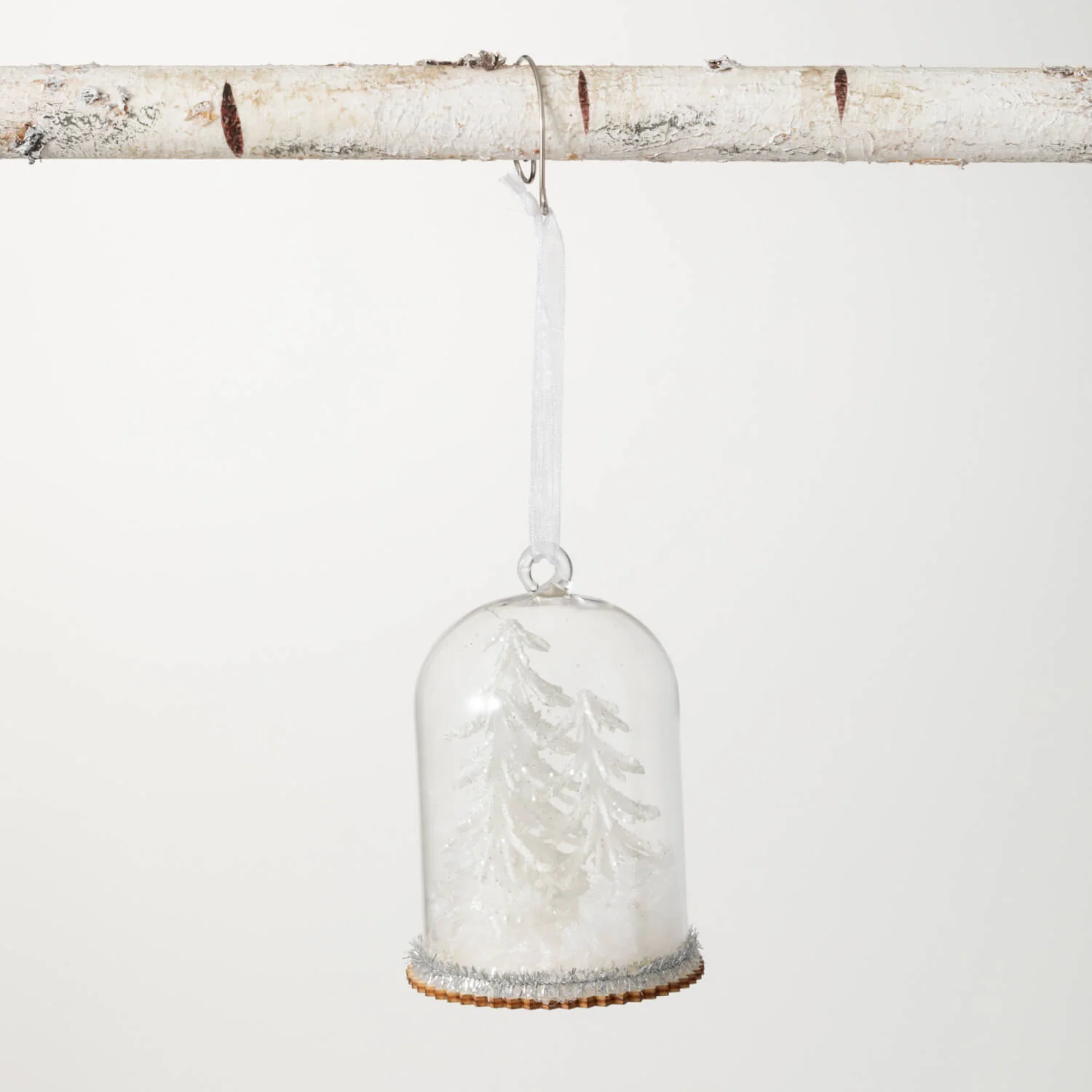Elegant White Trees in Cloche Ornament High-Quality