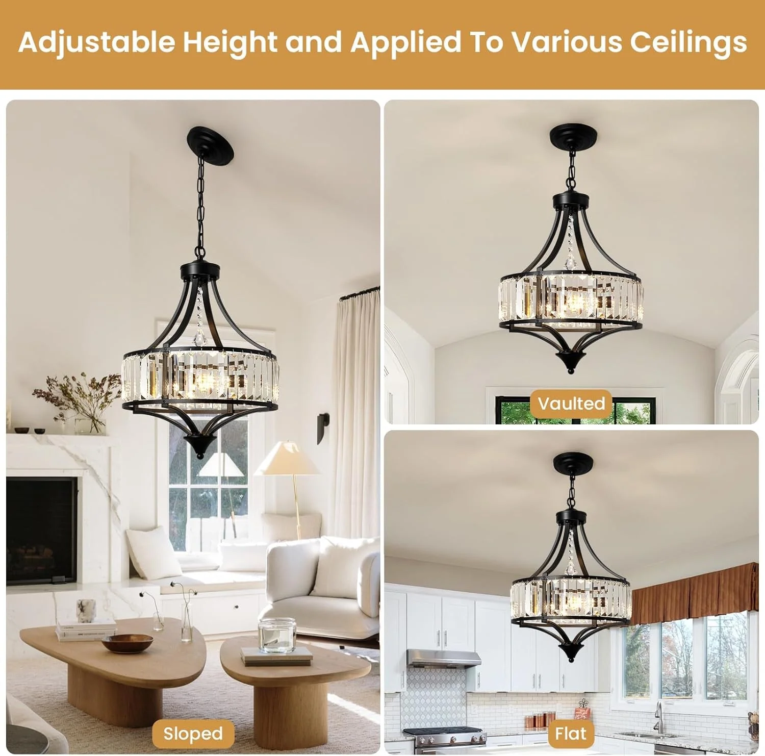 Elegant Black Modern Farmhouse Crystal Chandelier Living Room Excellent