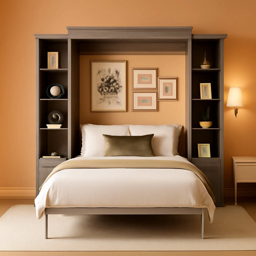 Excellent Grey Queen Murphy Bed With Multifunctional Storage Easy-to-Use