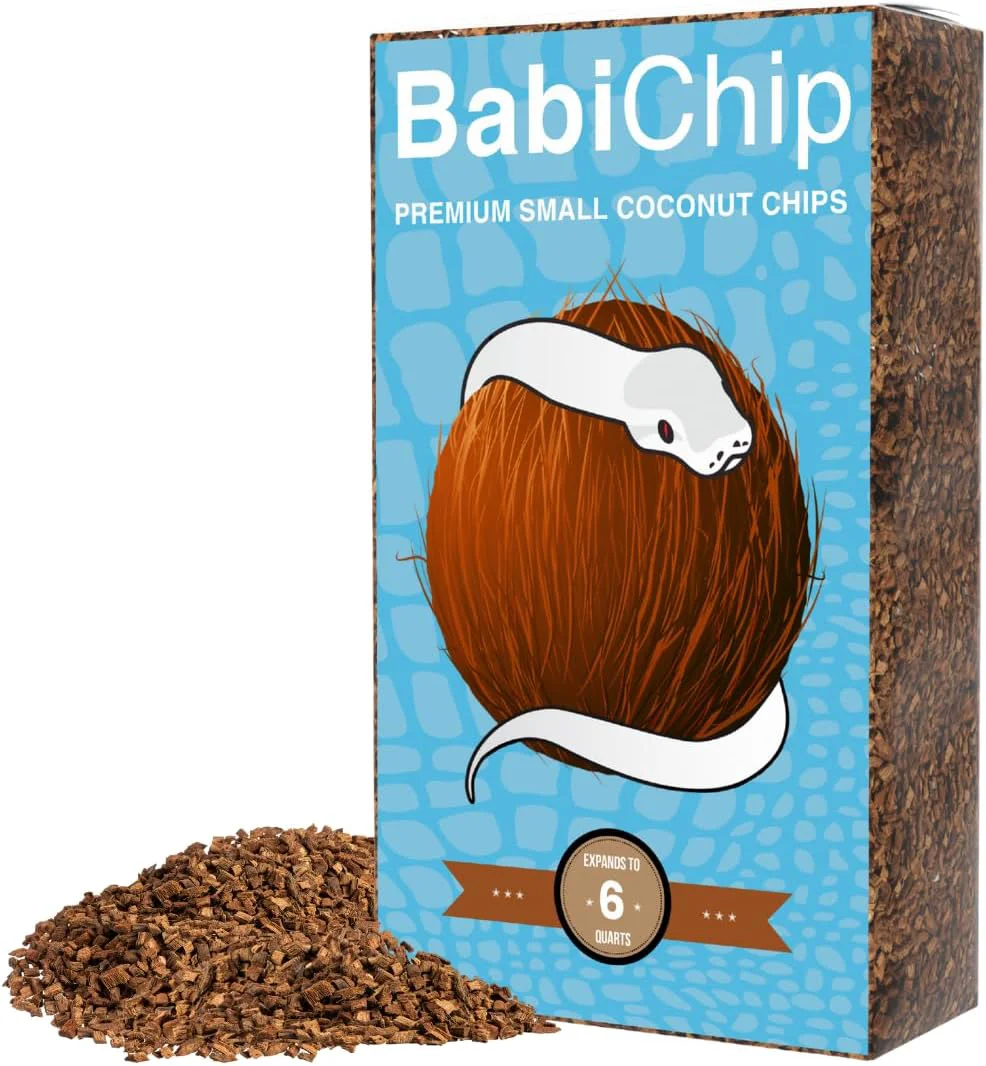 Convenient BabiChip Coconut Chip Substrate for Reptiles 6 Quart Loose Small Sized Coco Husk Chip Bedding for Ball Pythons Other Snakes Tortoises Geckos Frogs or Lizard Terrarium Tanks Sustainable