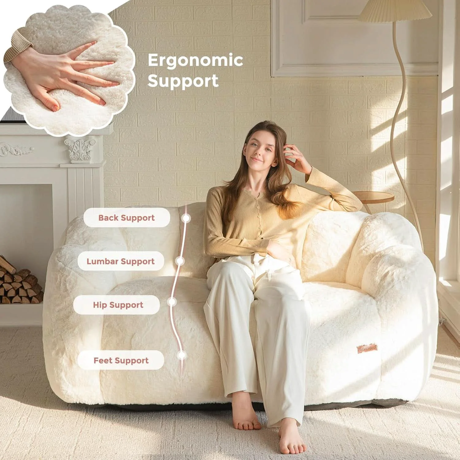 Fine Beige Floral Shaped Bean Bag Sofa For Adults Living Room Traditional