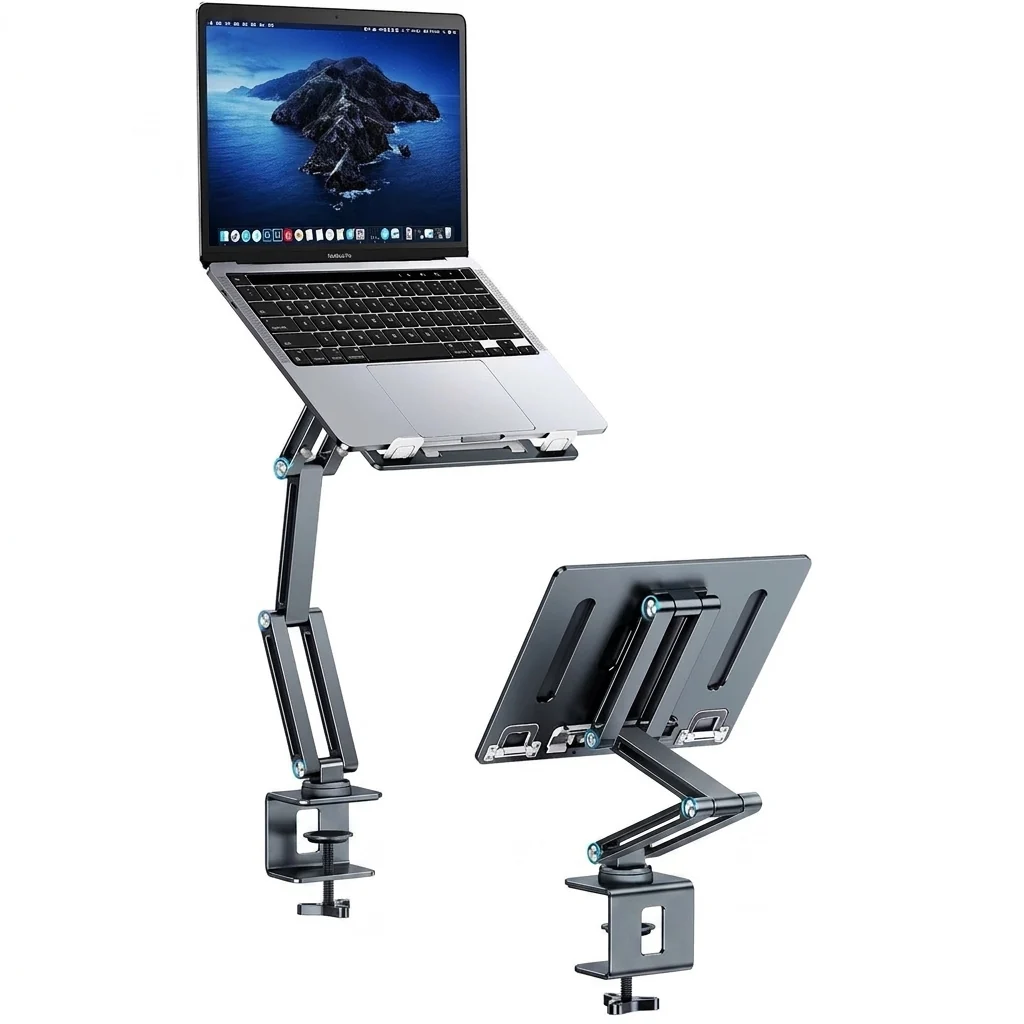 Clean Adjustable Laptop Tablet Clamp Stand 360° Aluminium High-End
