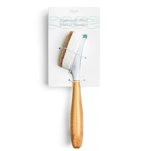 Modern Grove Co. Replaceable Head Walnut Scrubber Dish Brush Safe