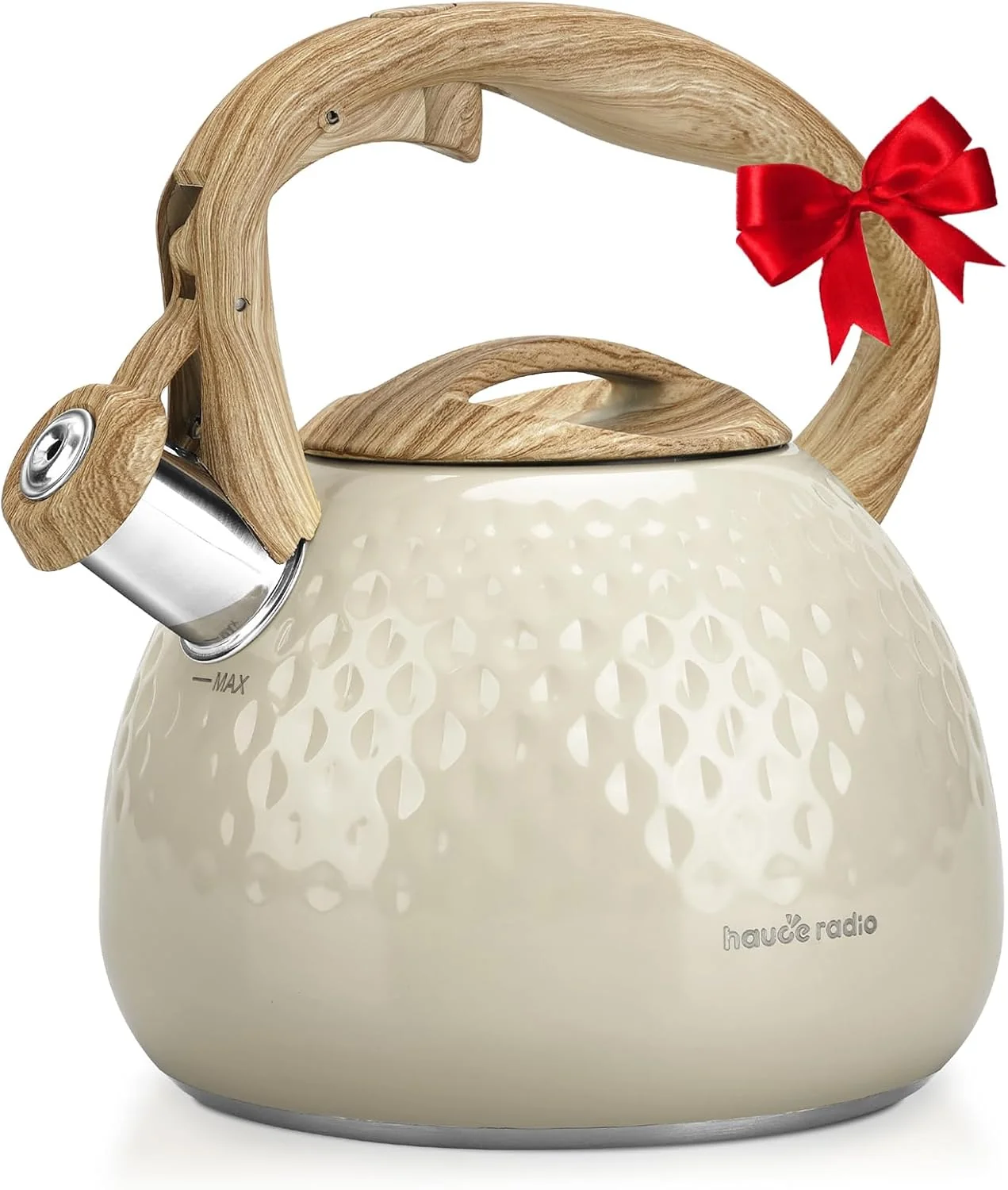 Carefully Designed Tea Kettle Stovetop Teapot 2.5 Quart Loud Whistle Food Grade Stainless Steel and Smooth Wood Pattern Handle Sophisticated Look for Hiking Picnic Responsible