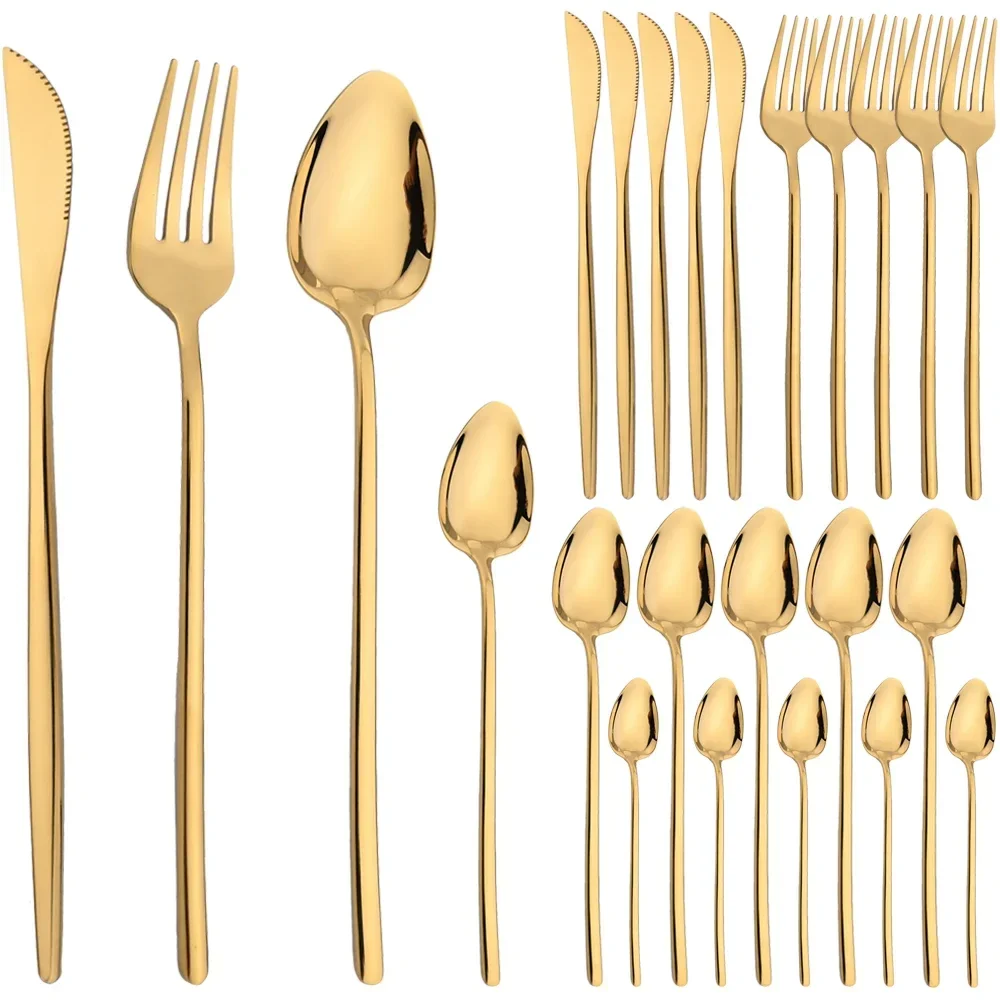 Elegant Pact 24-Piece Cutlery Set – Stainless Steel Flatware Service for 6 Modern Knives Forks Spoons 7 Finishes Durable