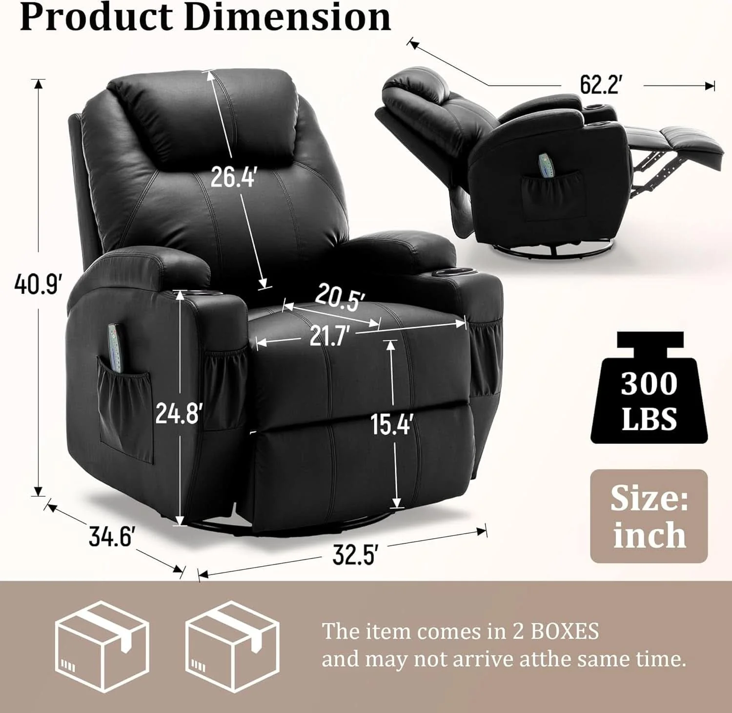Powerful Massage Heat Swivel Recliner Chair For Living Room Reusable
