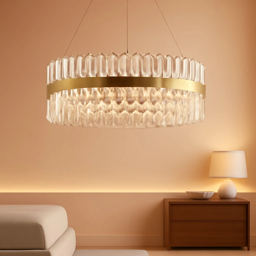 Elegant 32 Inch Goldtone Crystal Chandelier Luxurious Dining Functional