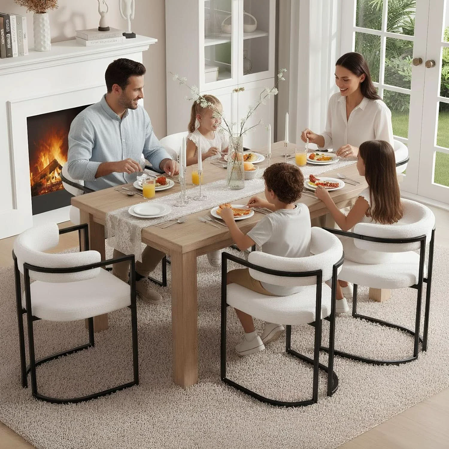 Long-Lasting White Sherpa Upholstered Barrel Dining Chairs Pair Unique