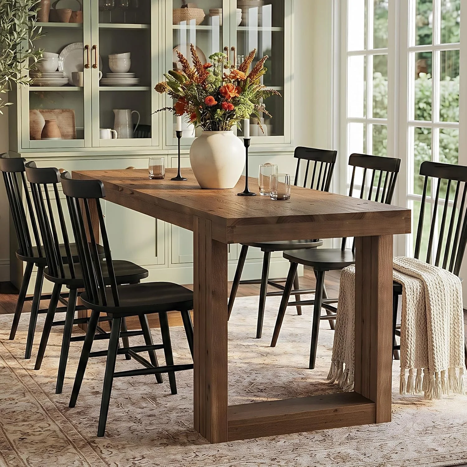 Flexible Solid Wood Farmhouse Dining Table Rectangular Brown Casual