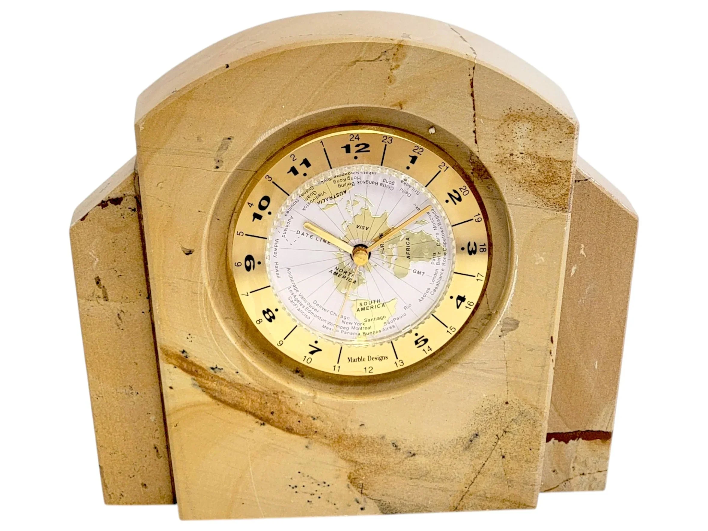 Top-Quality Desk Shelf Clock of Teak Marble with World Face Movement First-Class