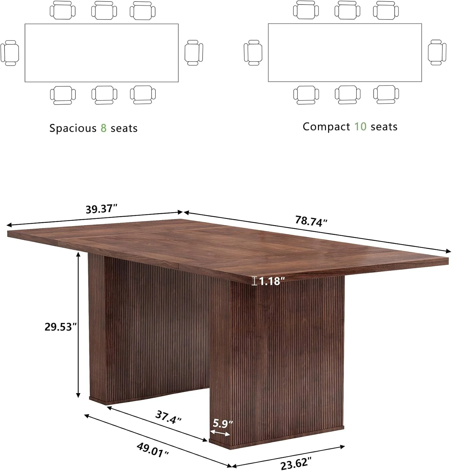 Solid 78 Inches Rectangular Walnut Farmhouse Dining Table Fine