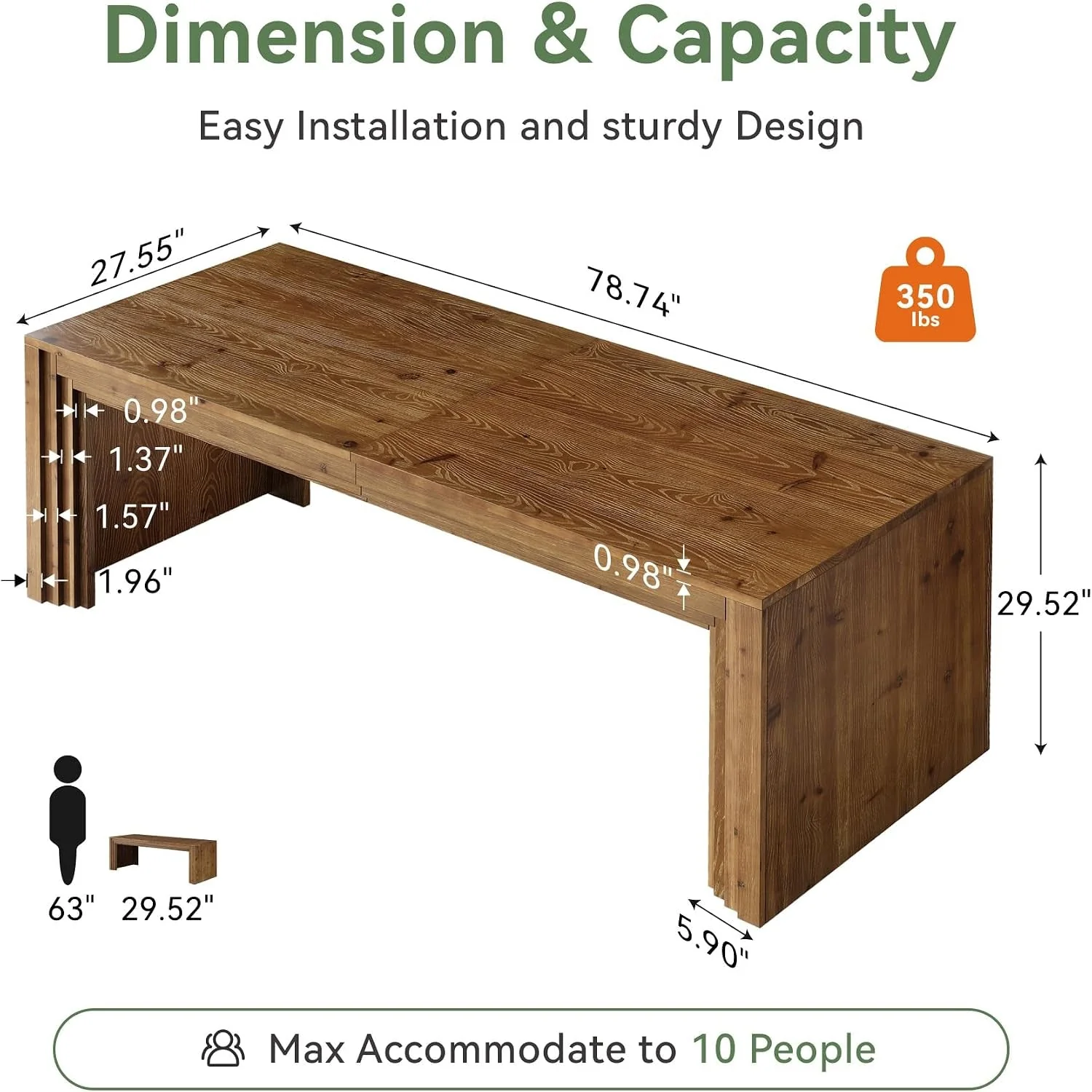 Exclusive Solid Wood Farmhouse Rectangular Dining Table Walnut Reusable