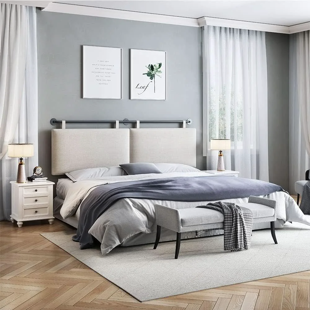 High-Performance Linen Upholstered King Headboard Wall Mounted Bedroom Decor User-Friendly