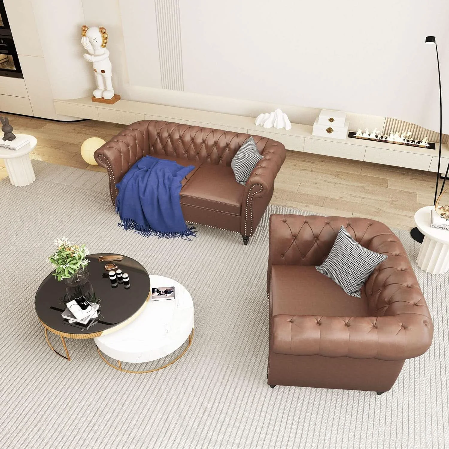 Eco-Friendly PU Brown Leather Modular Sectional Sofa Tufted Cushions Relaxed