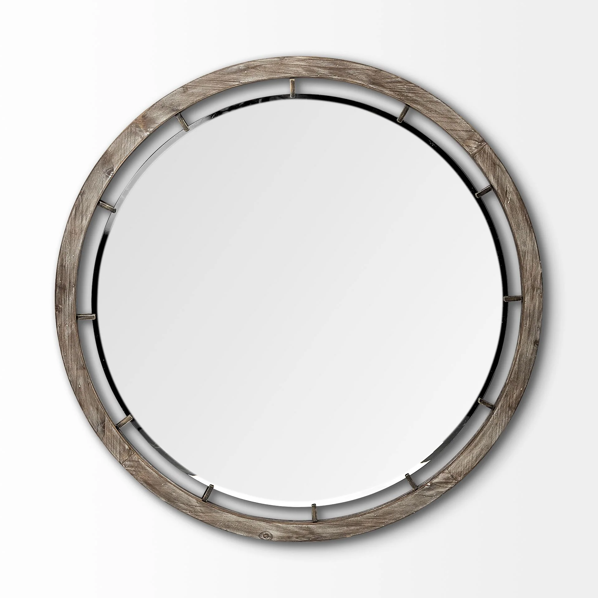 Recyclable Sonance 46 Round Brown Wood Frame Mirror Green