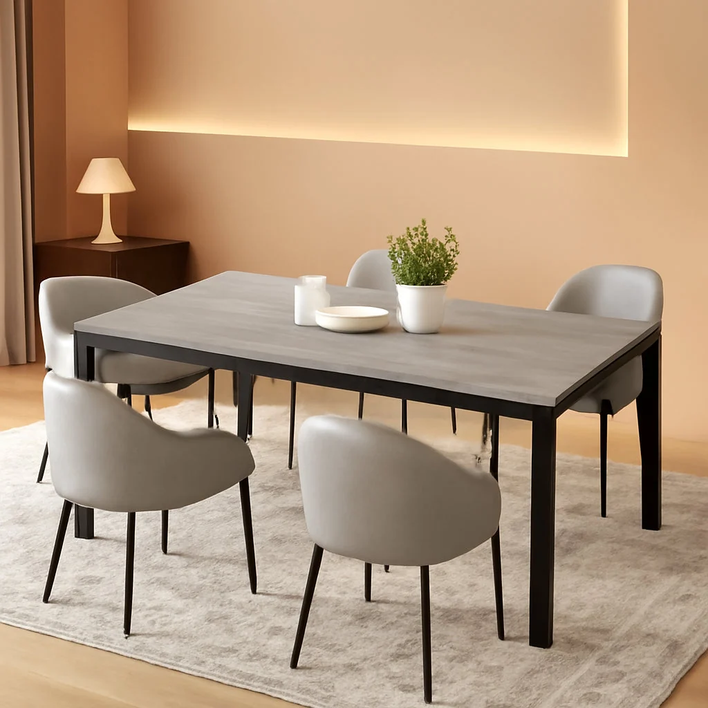 Sophisticated 79 Inches Industrial Dining Table Greywashed Finish Fine Crafted