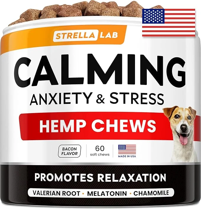 Specialty Advanced Calming Chews for Dogs – Hemp Chews and Melatonin – Anxiety Relief – Sleep Aid – Relaxing Treats – Stress Relief During Fireworks Storms Thunder Barking – Made in USA – BBQ – 60ctAbout This Soft