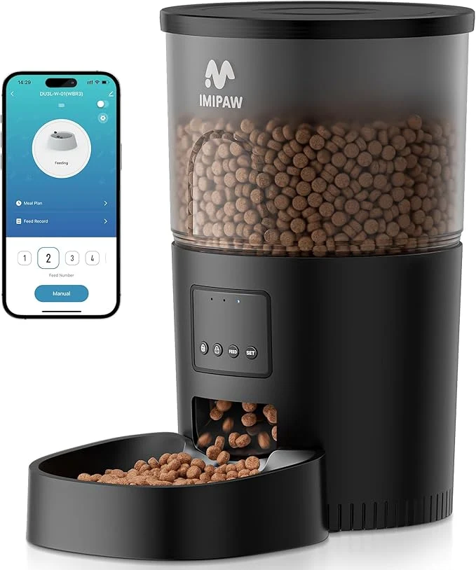 High-Quality IMIPAW Automatic Cat Feeder 5G WiFi Cat Food Dispenser with APP Remote Control Pet Dry Food Smart Feeder Programmable Timed Feeding Dual Power Supply 1-10 Meals Per Day Desiccant Bag Small petsAbout ThisOverview Powerful