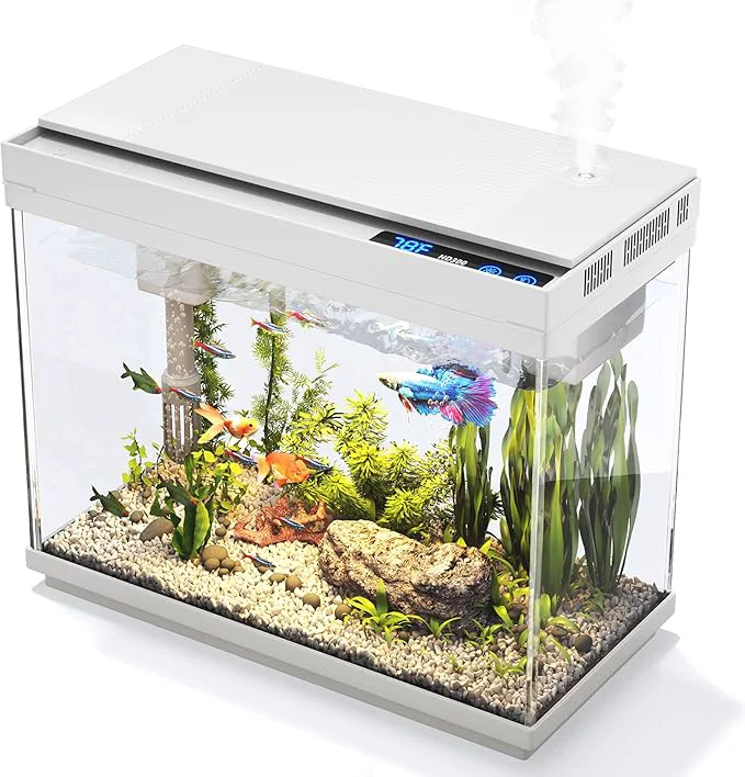 Superior Fish Tank 2.4 Gallon Aquarium Kit with Humidifier 7-Color Auto-Looping 3 in 1 Quiet Pump with Filteration Oxygenation Circulation Temperature Display HD GlassAbout ThisOverview Original Design