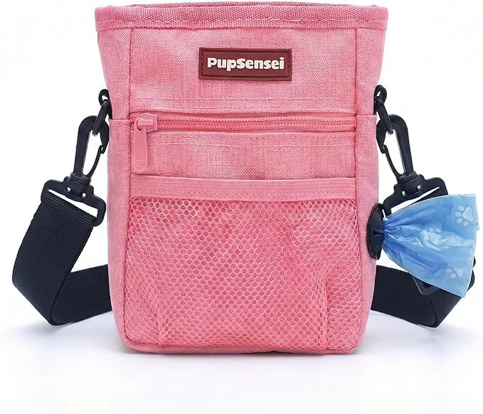 Smart Dog Treat Pouch for Training – Magnetic Dog Treat Bag with Belt Clip Poop Bag Dispenser – Hands Carry Pouch with Auto-Close Access Shoulder Strap – Durable Pet Gear –Light PinkAbout This Reliable