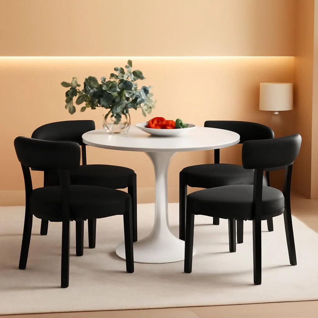 Fashionable Black Faux Leather Dining Chairs Cushioned Seating Professional