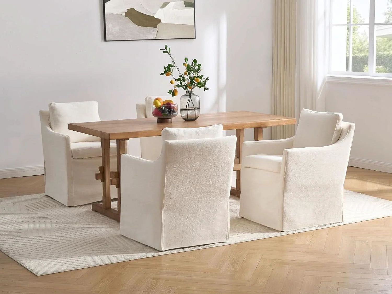 Sustainable Beige Upholstered Dining Chair With Cushioned Backrest High-End
