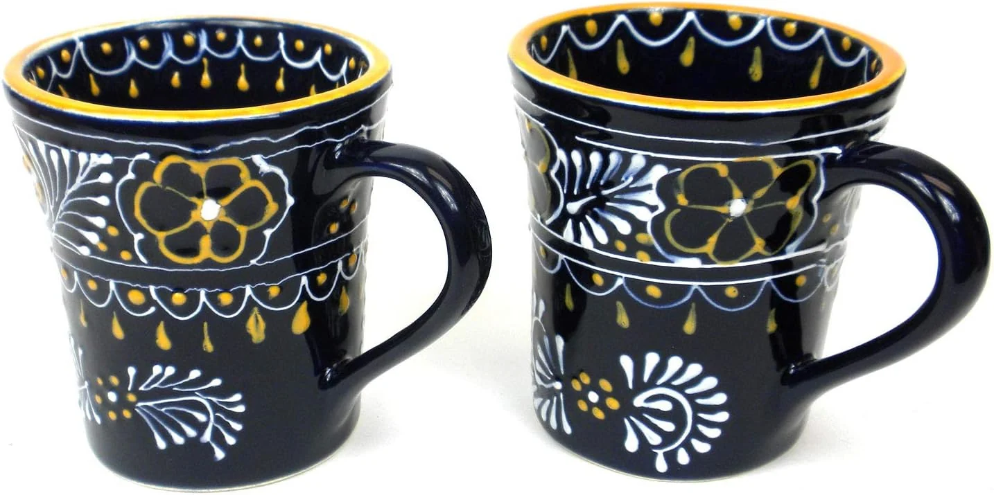 Long-Lasting Encantada Handmade Hand-Painted Mexican Pottery Mugs 2-Pack Blue Helecho Innovative