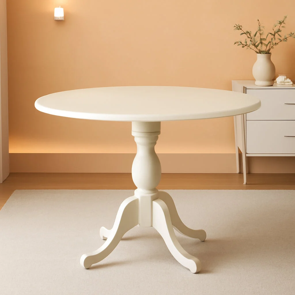 Practical Round Pedestal Dining Table Contemporary Linen White Fashionable