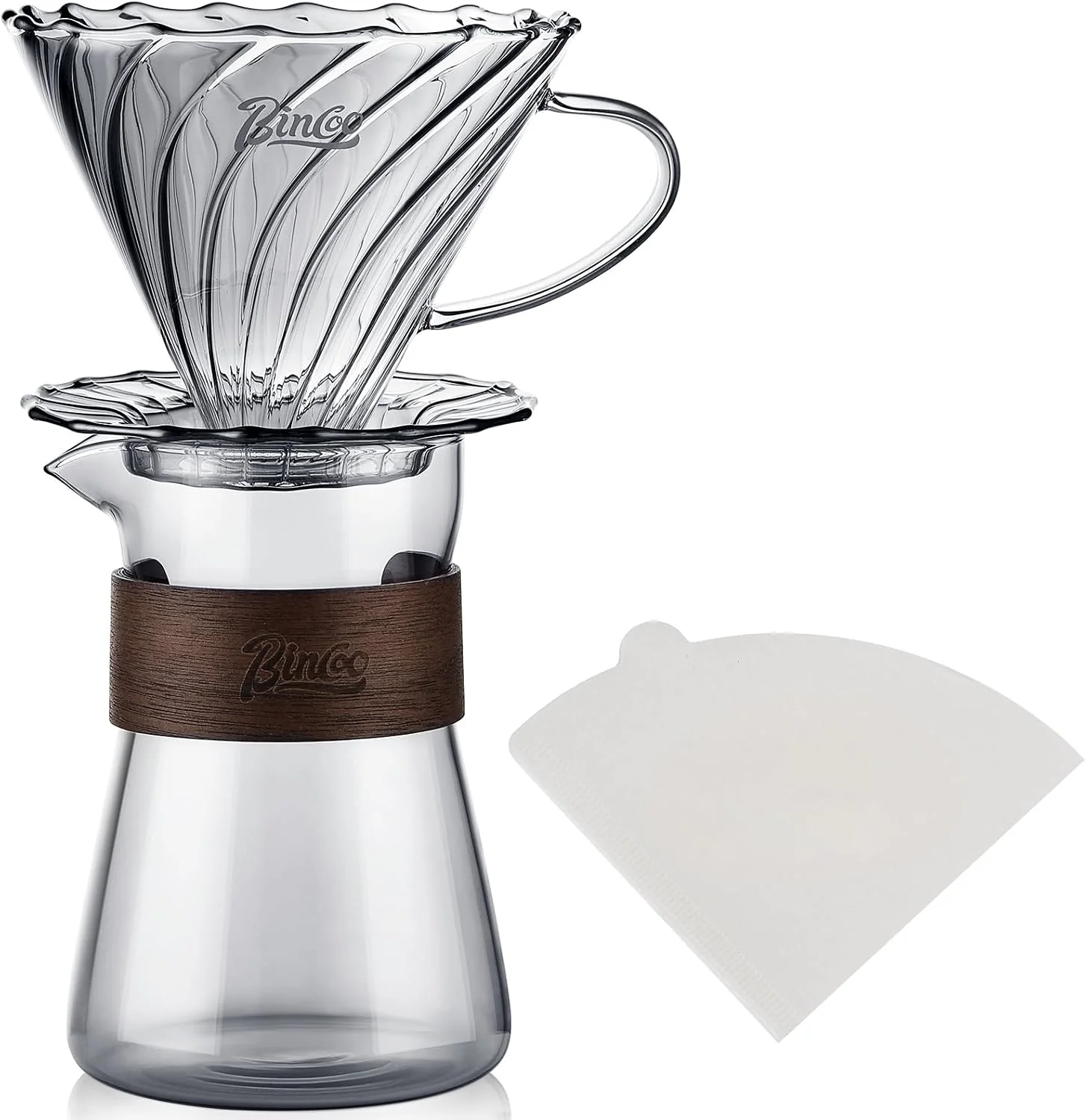 Organic Bincoo Pour Over Coffee Dripper Set V-shape 60° Cone Drip Coffee Maker Included Borosilicate Glass Carafer and Coffee Dripper amp 50 Pcs Size 02 Paper Filter 16oz 500ml Smoky Gray Set Reliable