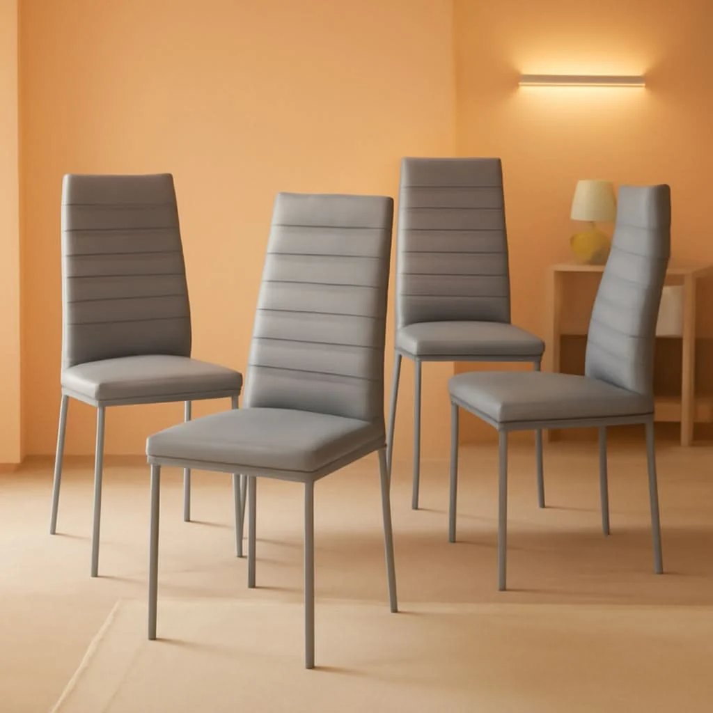 Functional Gray Faux Leather Dining Chairs With Durable Metal Frame Long-Lasting