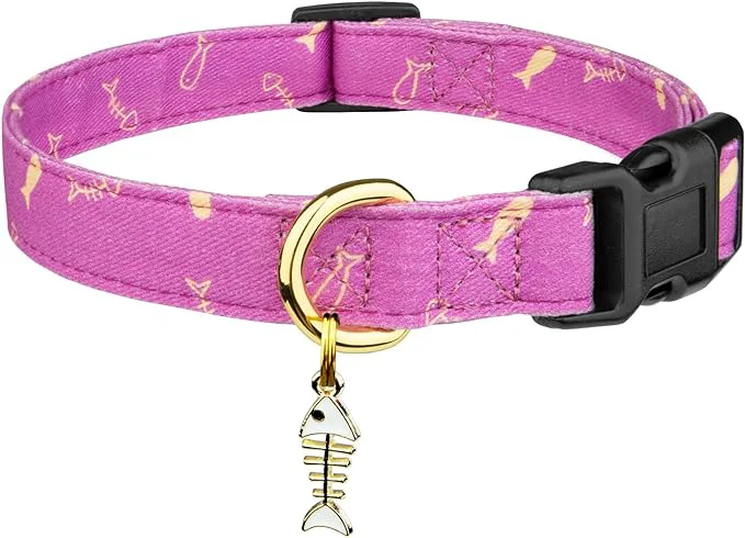 Consistent Cotton Handmade Dog Collar Cute and Distinctive Patterns Purple Fish Verified