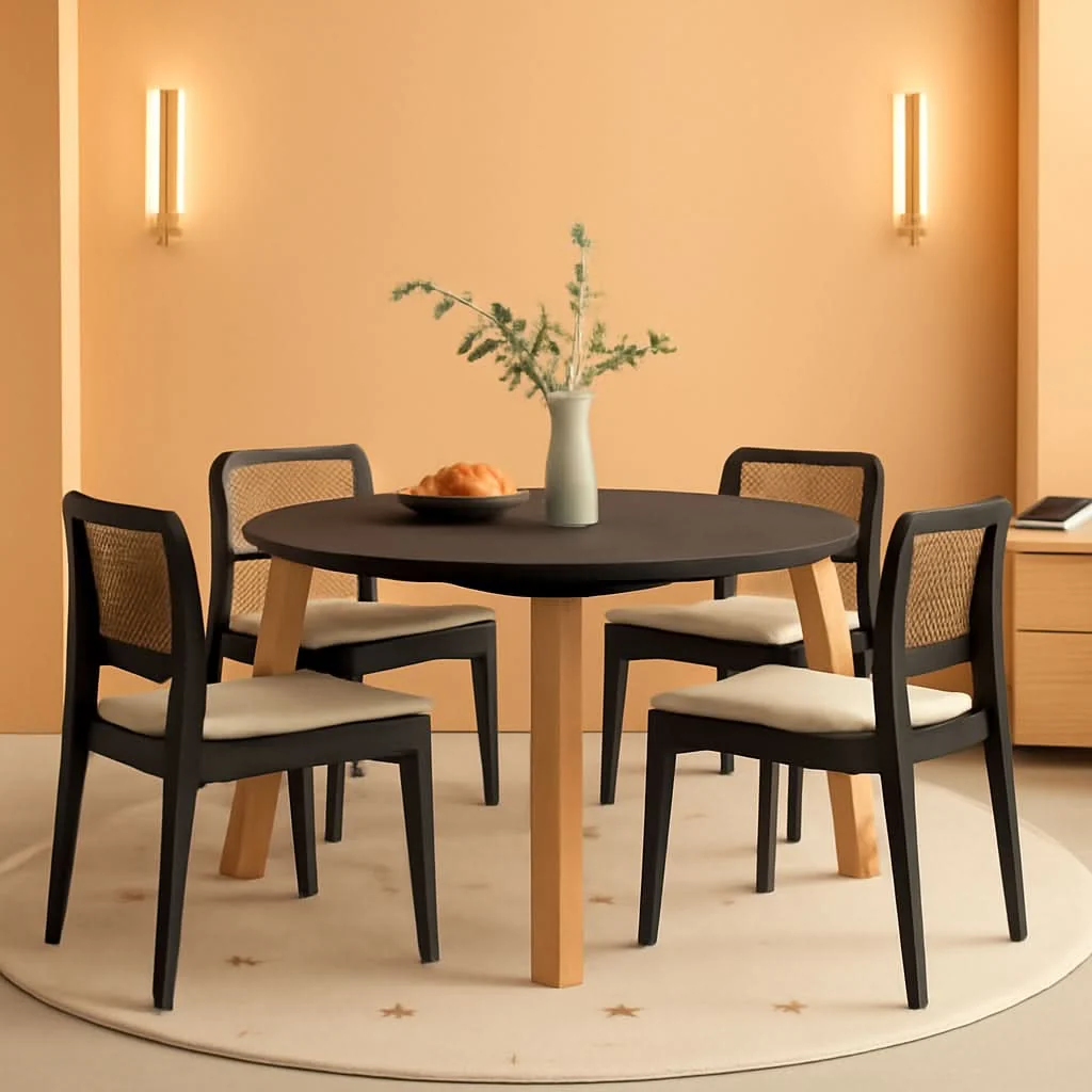 Long-Lasting Tribase 47 Inch Round Burnt Black Dining Table Modern Fine Crafted