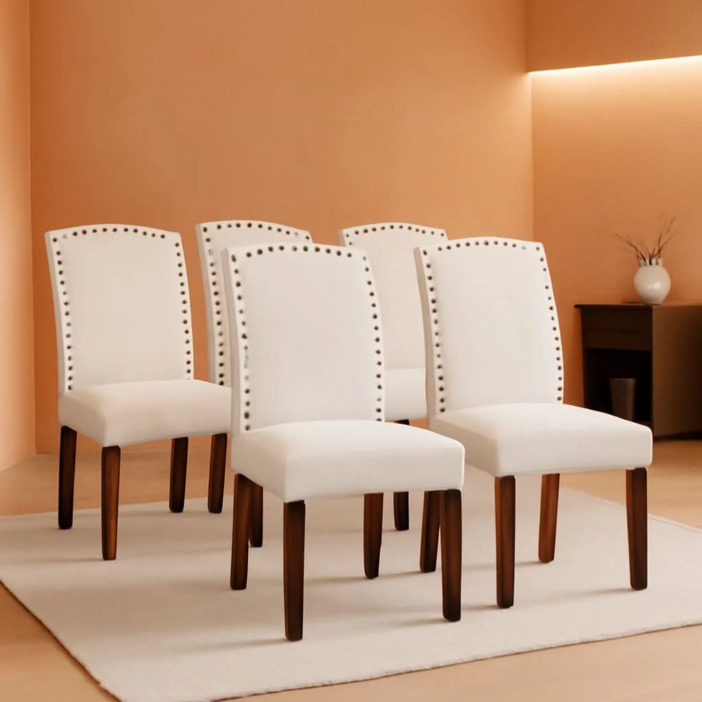 Solid Nailhead Trim Fabric Dining Chairs Light Grey Six Pack High-Grade