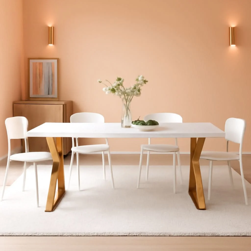 Trendy White Gold Sector 87 Inch Modern Dining Table Home Genuine