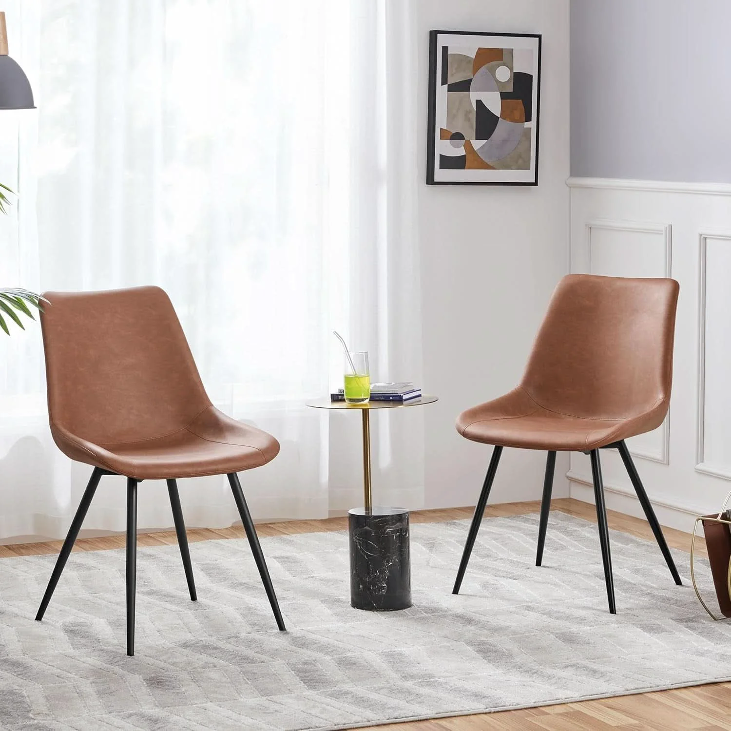 Contemporary Dining Chairs Set Of 2 Brown Upholstered Faux Leather Pure