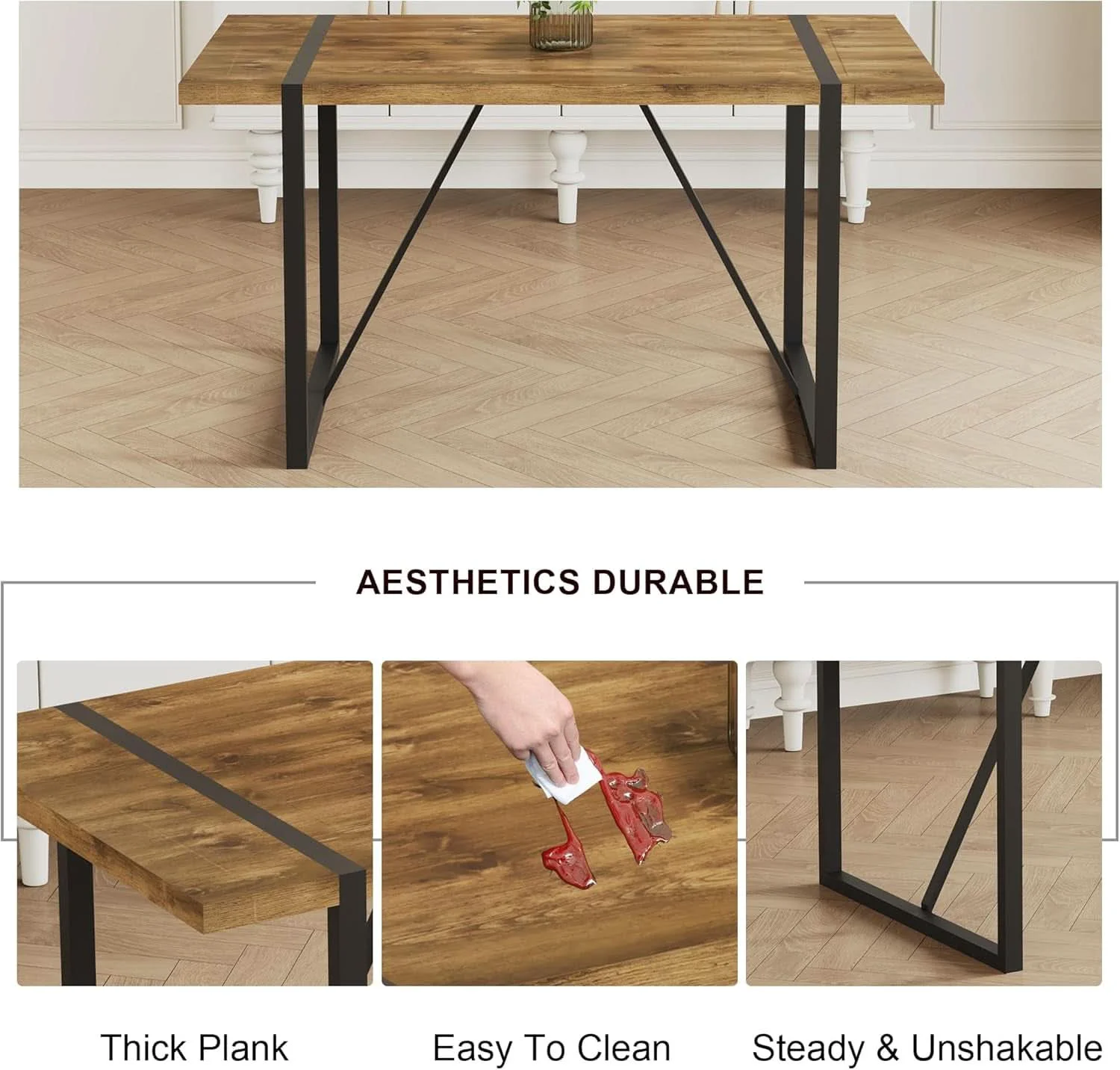 Functional Executive Industrial Solid Walnut Dining Table Set First-Class