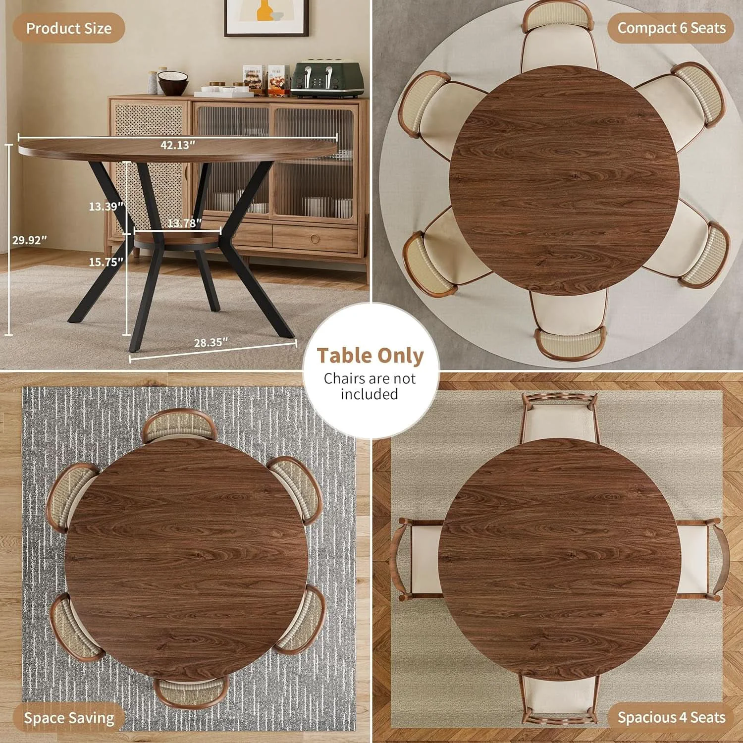 Safe 42 Inch Round Dining Table Walnut With Built In Storage High-Quality