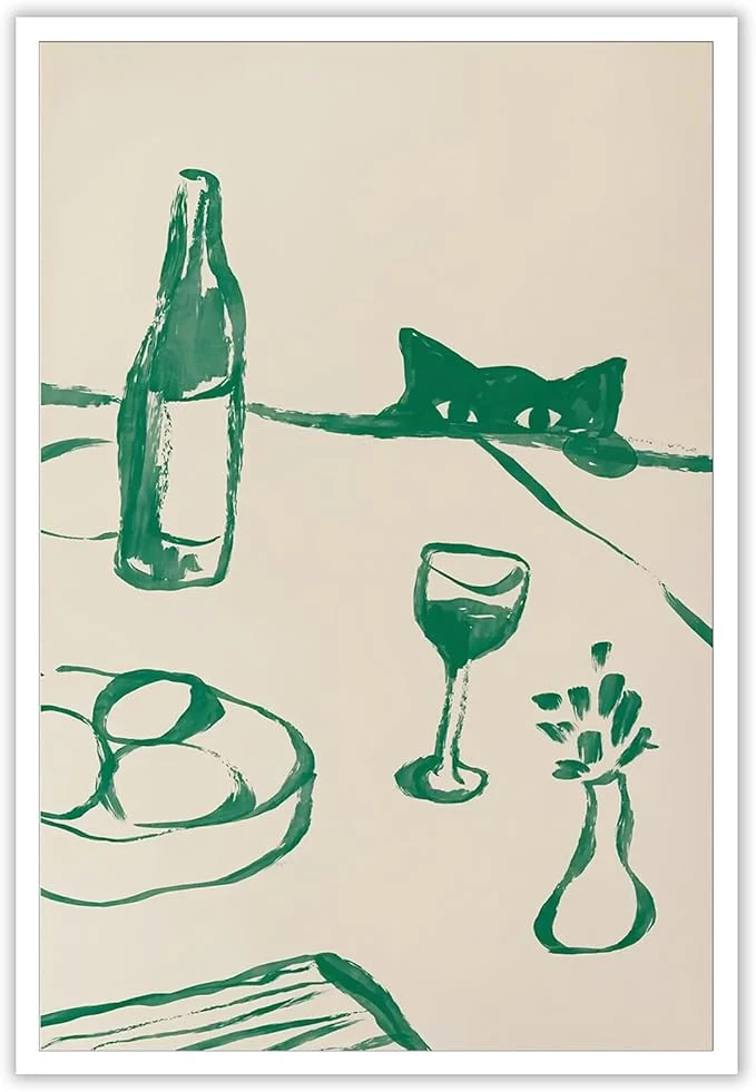 Durable Sneaky Cat Wine Wall Art Funny Kitchen Animal Poster Whimsical Pet Wall Decor Abstract Scandi Dinner Sketch Prints Painting For Living Room Dining Room Wall Decor 12x16in UnframedAbout This Unique