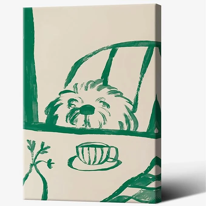 Stylish Funny Sneaky Dog Poster Abstract Coffee Breakfast Canvas Wall Art Modern Minimalist Animal Sketch Artwork Prints Painting For Living Room Kitchen Dining Room Wall Decor 24x36in Wrapped CanvasAbout This Genuine