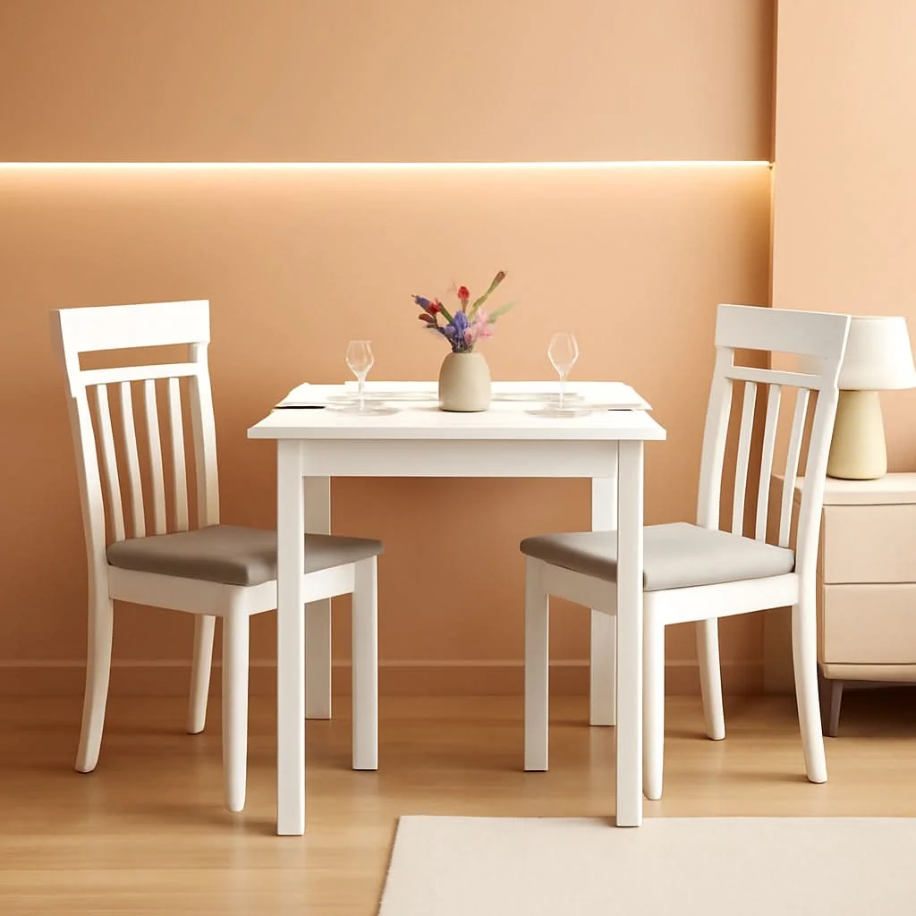 Artisan Square Wooden Dining Table White Finish With Wood Legs Official