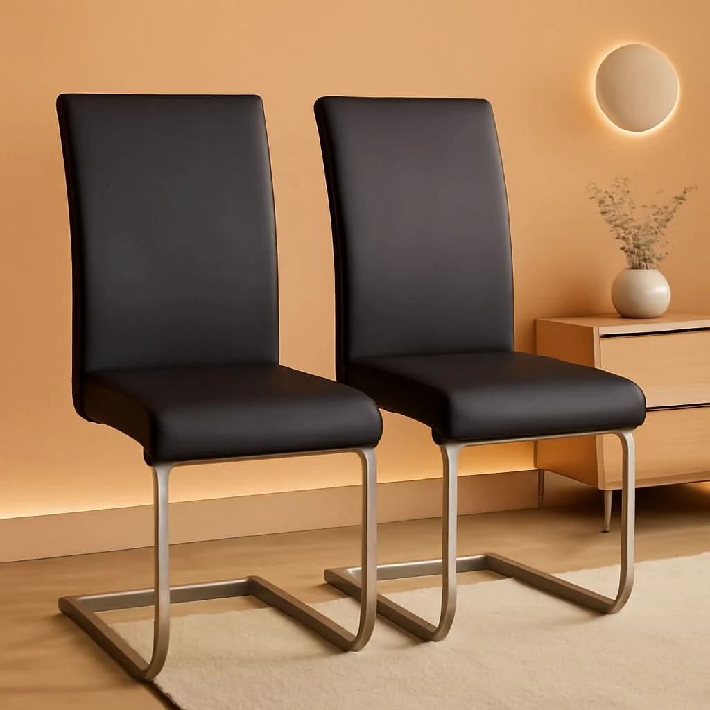 Original Leather Upholstered Dining Chairs Set Of 2 With Metal Legs Black Effective
