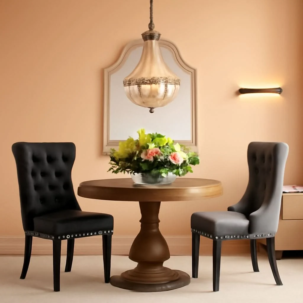 Recyclable Leather Dining Chairs Set of 2 Black Nailhead Trim Proven