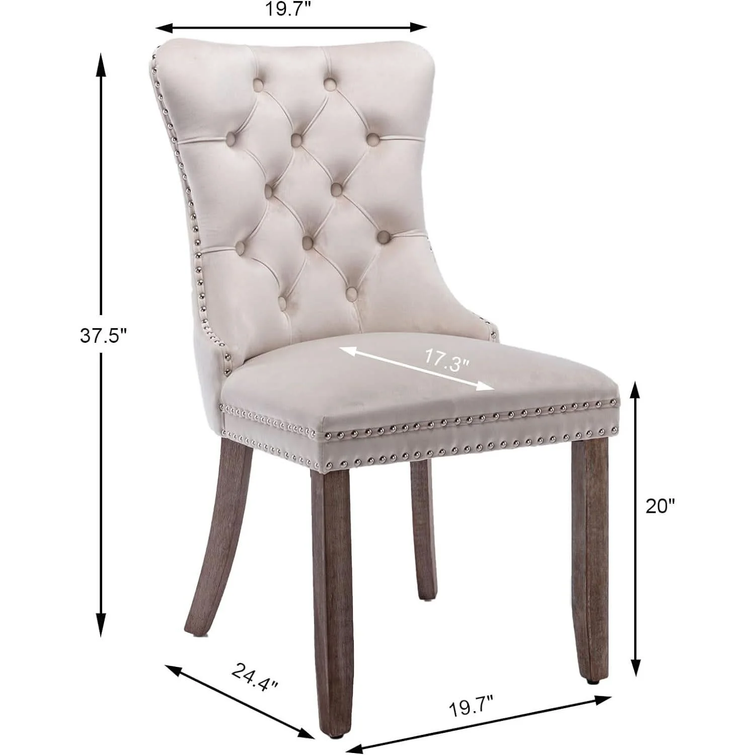 Exclusive Beige Velvet Dining Chairs Set Of Six Tufted Wingback Lightweight