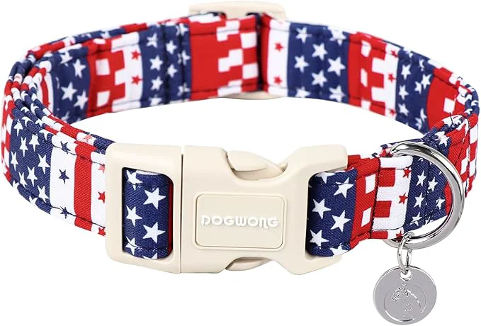 Unique DOGWONG Cotton Dog Collar Patriotic Dog Collar Durable Soft Natural Fabric Pet Quality