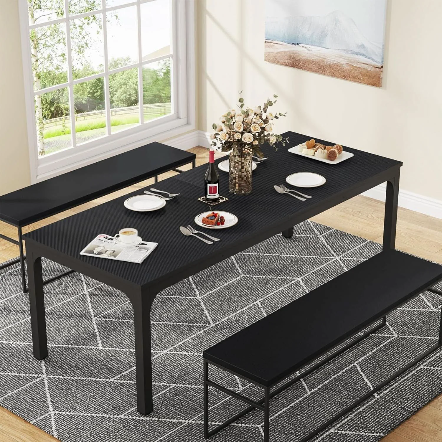 Sophisticated Black 78 Inch Rectangle Dining Table For 6 To 8 People Exceptional