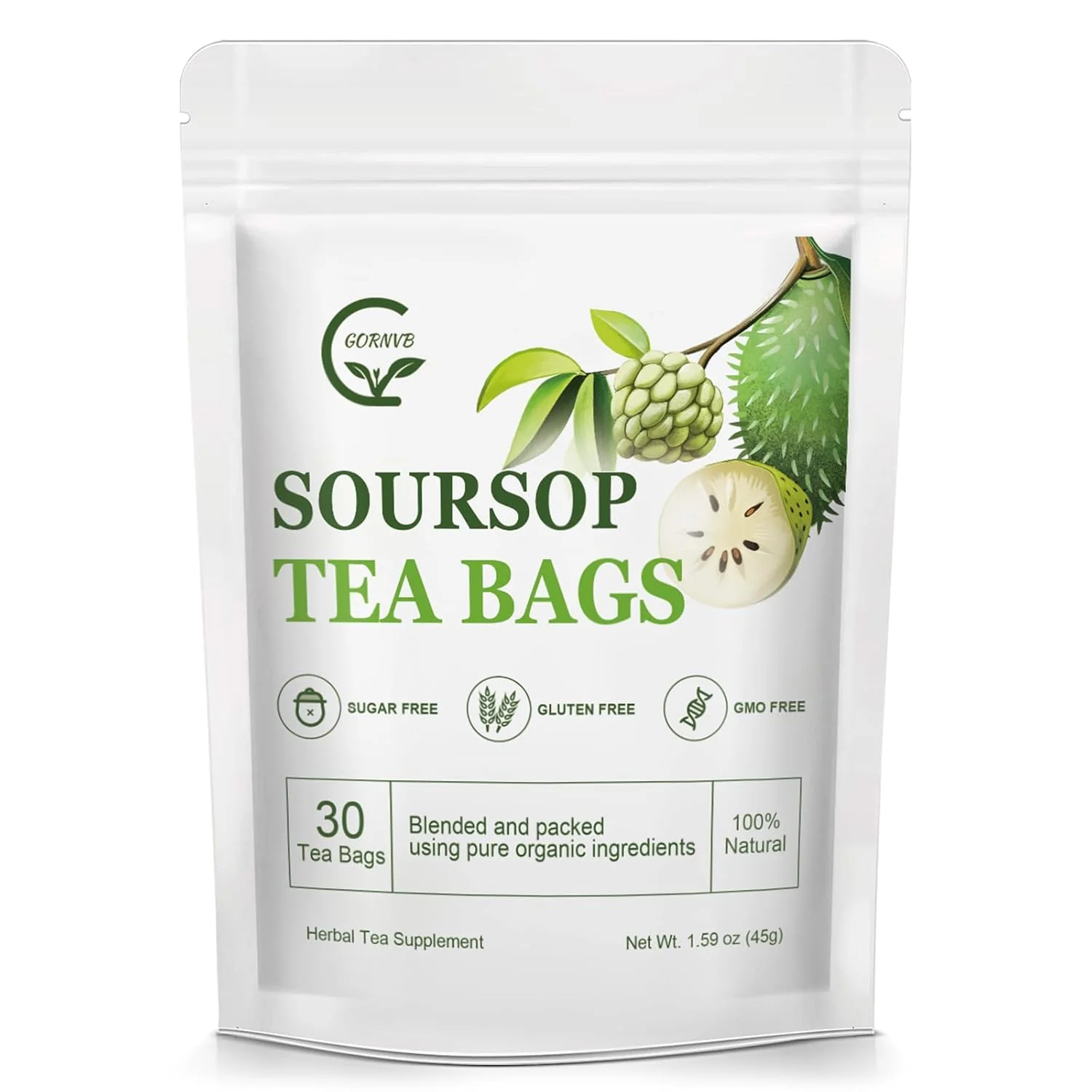 Smooth Organic Soursop Leaf Tea Bags Annona Muricata Herbal Tea for Relaxation Wellness Caffeine- Antioxidant Rich 30 Count Gluten- Non-GMO Sophisticated