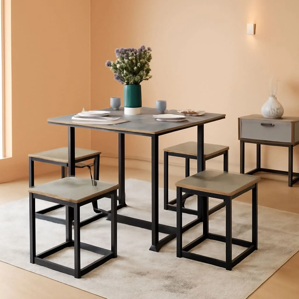 Contemporary 5 Piece Gray Dining Table Set For 4 People Kitchen Original Design