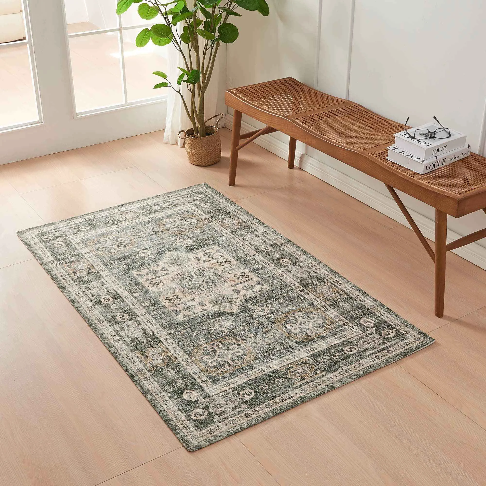 Exceptional Medallion Machine Washable Accent Area Rug 3′ x 5′ – Nava Collection Functional